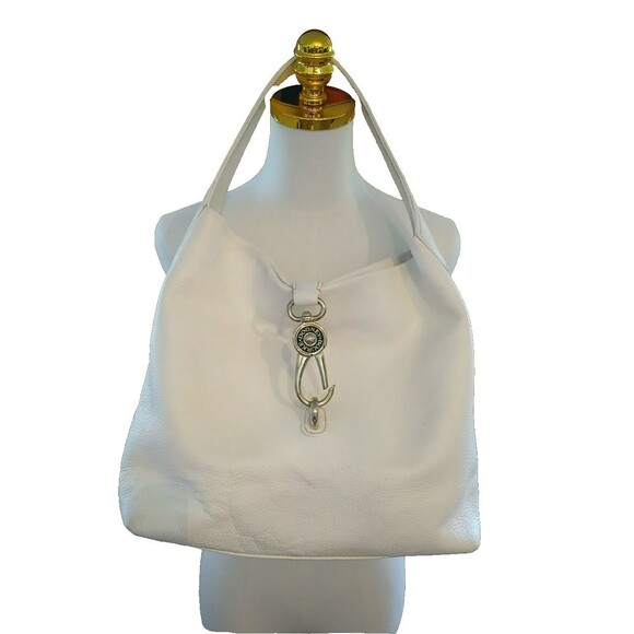 Dooney & Bourke White Pebble Grain Leather Hobo Shoulder Bag Logo Lock - Picture 1 of 16